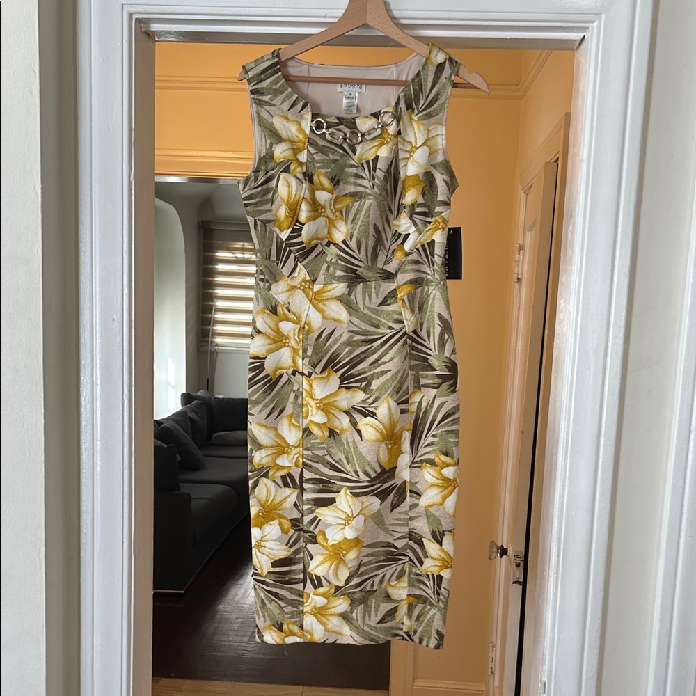 Maggy London Tropical Floral Midi Dress - Yellow and Green